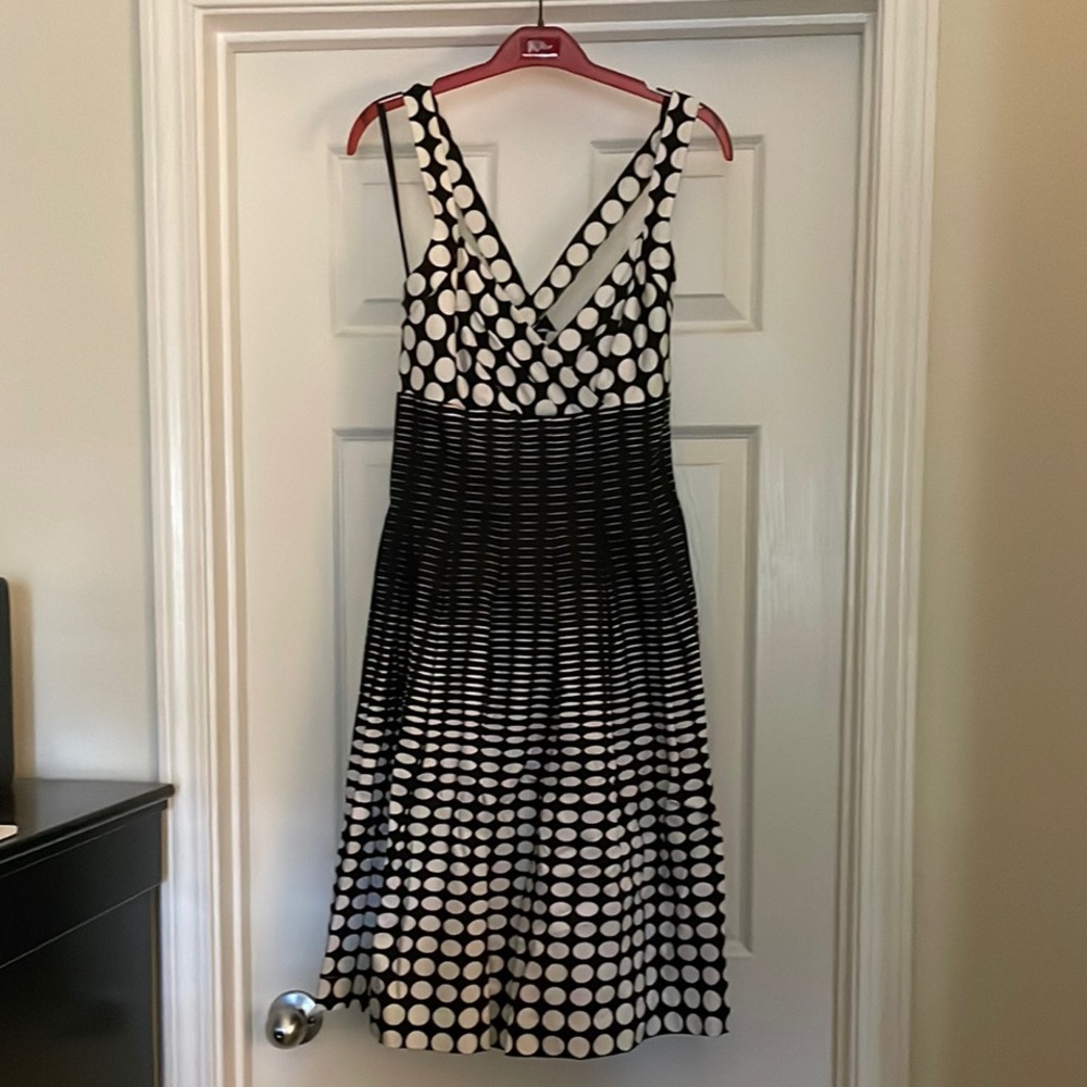 Calvin Klein Black and White Polka Dot Fit and Flare Dress Size 8